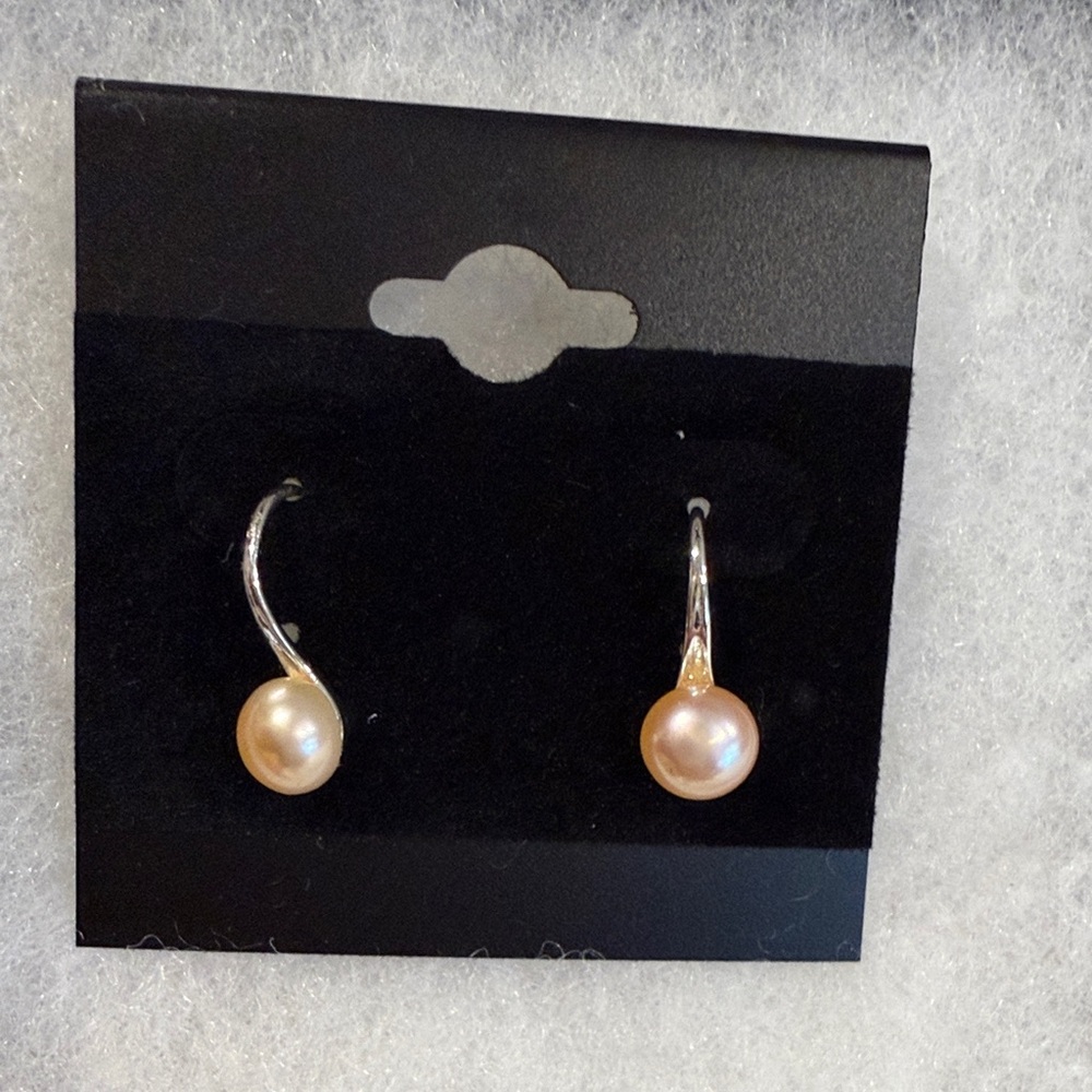 Cate & Chloe 18k White Gold Plated Freshwater Pearl Drop Earrings NIB